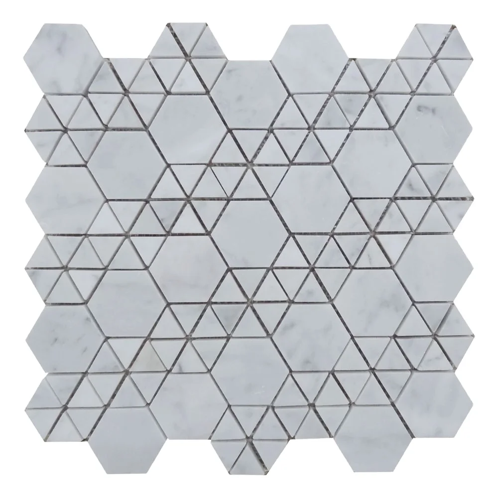 Triangle mixed hexagon carrara white mosaic china tile marble mosaic tile (1600405232568)