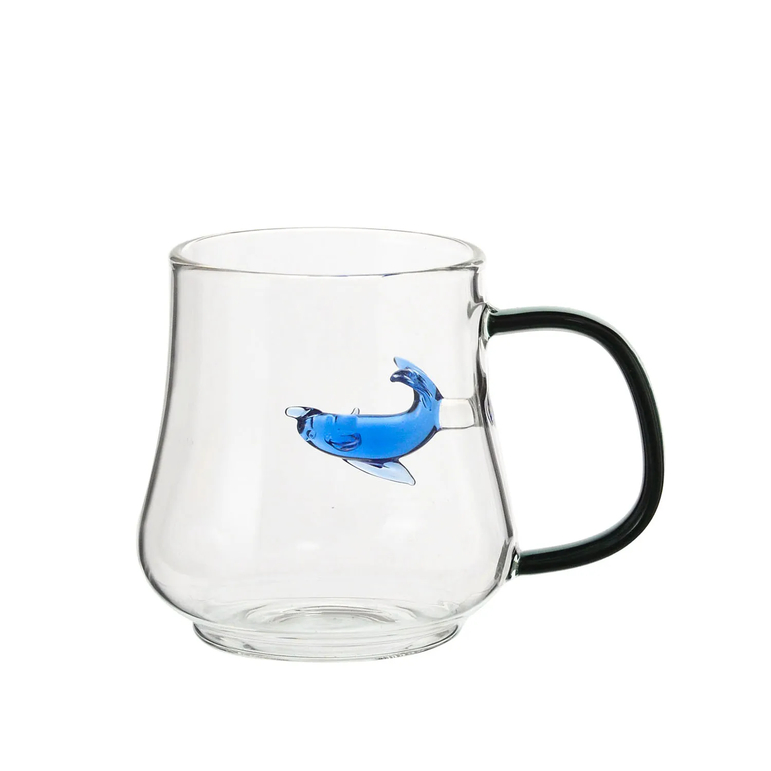 Wholesale Custom Handmade heat-resistant borosilicate Glass Tea Coffee Mug with 3d dolphin design