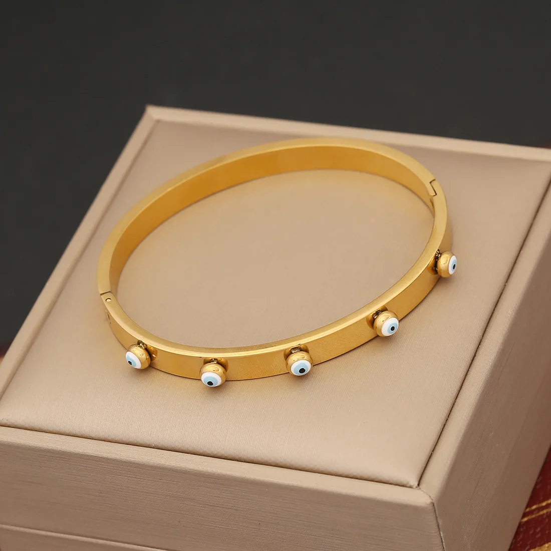 Wholesale Oil Dropping Stainless Steel 18k Gold Plated Blue Eyes Bracelet Daisy Butterfly Bracelet