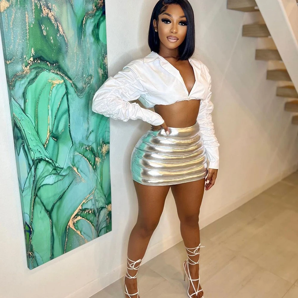 W-S997A Shiny Quilted Women Mini Skirts Summer Chic Puffer Skirt Activewear Bottom Outfits Sexy Clubwear