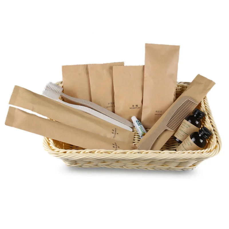 Дорожный набор туалетных принадлежностей экологически чистый пакет из крафт-бумаги зубная щетка гребень шампунь одноразовых для отеля