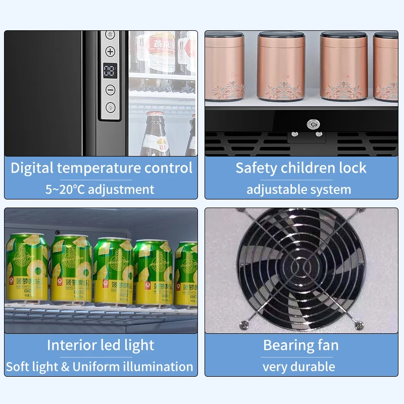 90L Beverage Beer Compact Display Showcase Black Color Manual Defrost Interior light Glass Door Wine Mini Fridge