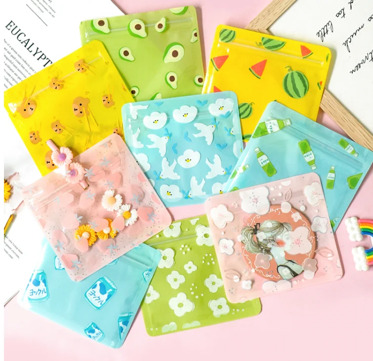 RTS Pre-printed Various Design 3 Side Seal Flat Ziplock Square 10x10 13x13 Cute Plastic Small Little Mini Pouch Bag Packet