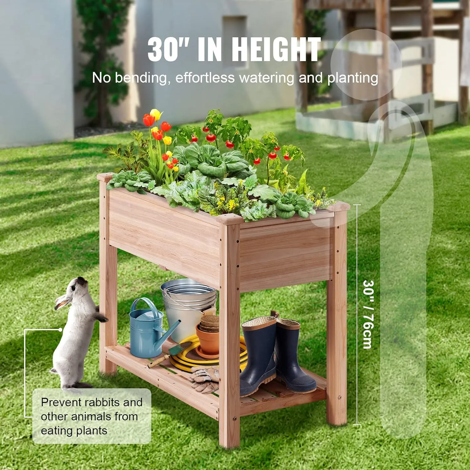 2 Tier Raised Garden Bed Elevated Waterproof WPC Wood Planter Box with Legs for Outdoor Vegetables Flowers Herbs