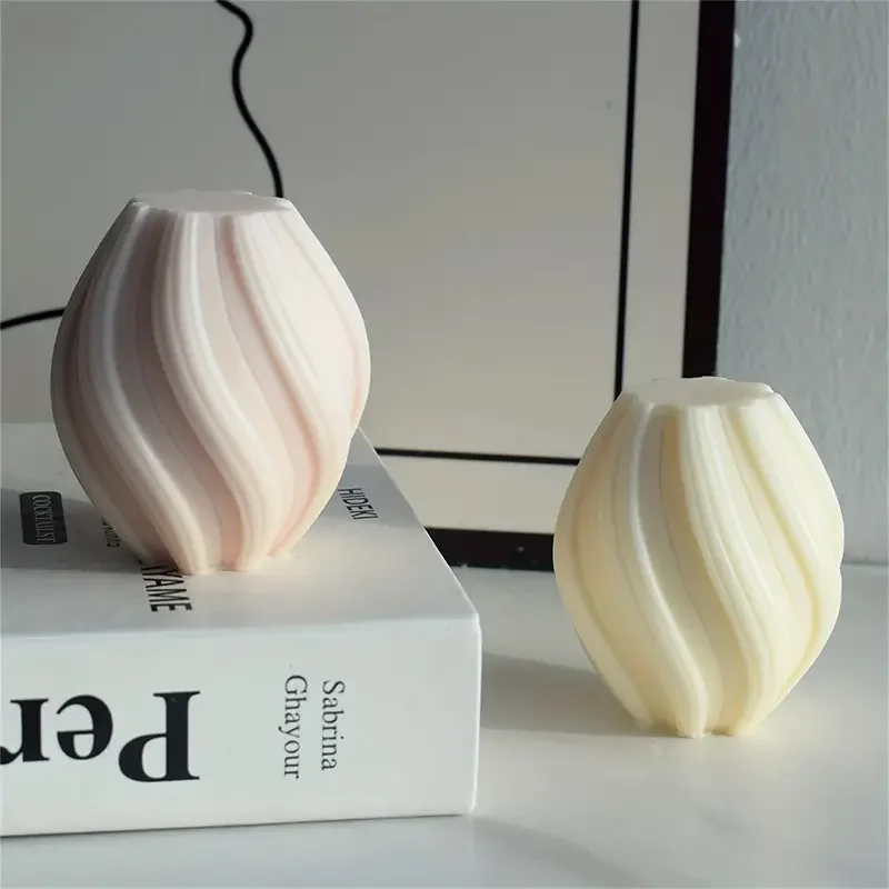 3D Rotating Pillar Candle Silicone Mold Geometric Wave Candle Wax Mould DIY Abstract Art Soap Resin Gypsum Mold Home Craft Decor