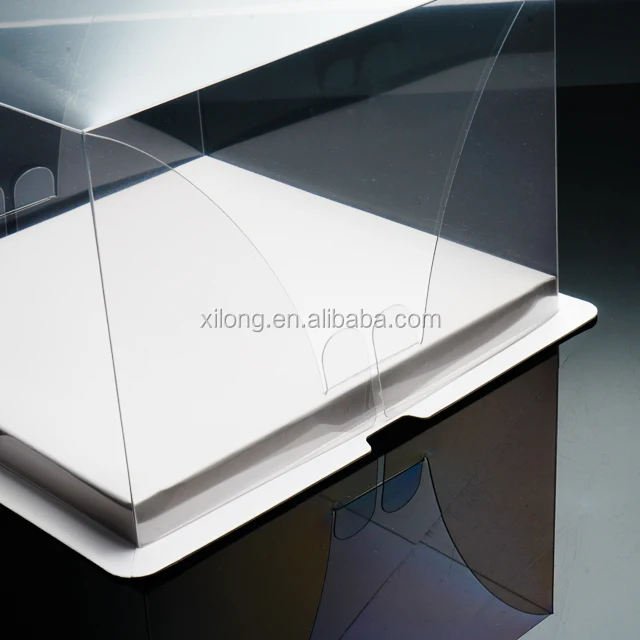 Large Clear PVC Cake Box with Ribbon and Pre-Folded Lid for 8inch & 10inch Cake Cookie Gift Packaging with Printed Pattern