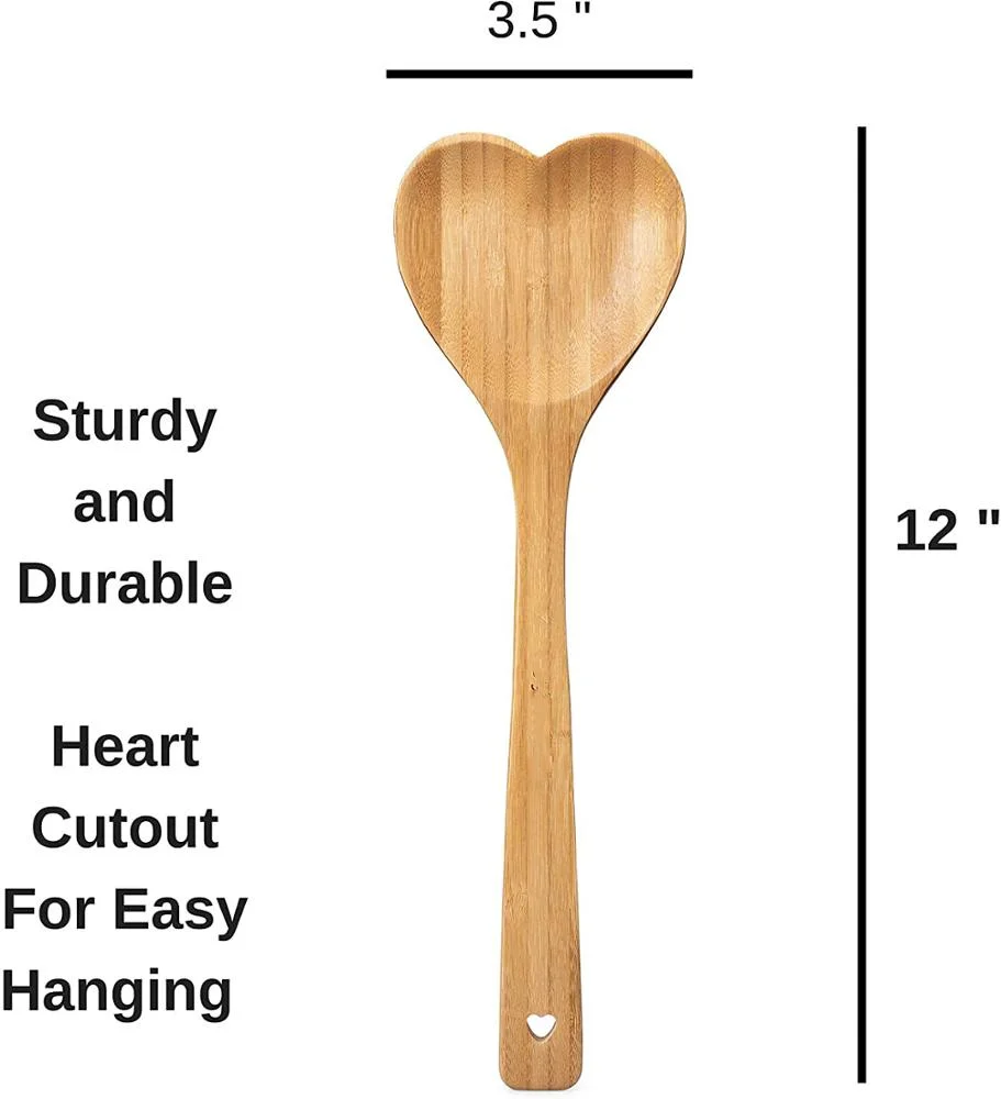 Eco-friendly Heart Shape Wooden Kitchen Cooking Spoon Bamboo Serving Mixing Spoon for Gift