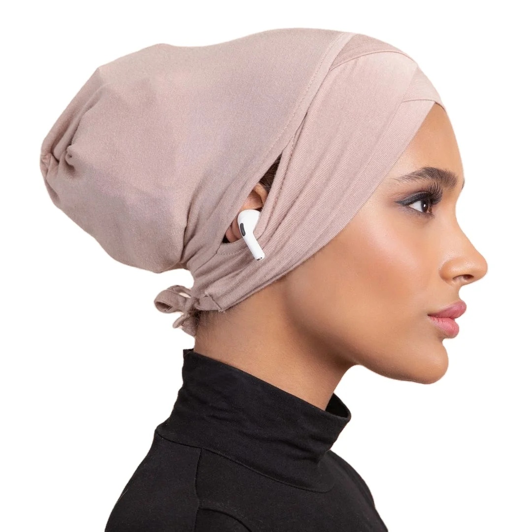Customized Under Hijab Caps Cotton Jersey Criss-Cross Underscarf  For Women Islamic Inner Ear Holes Caps