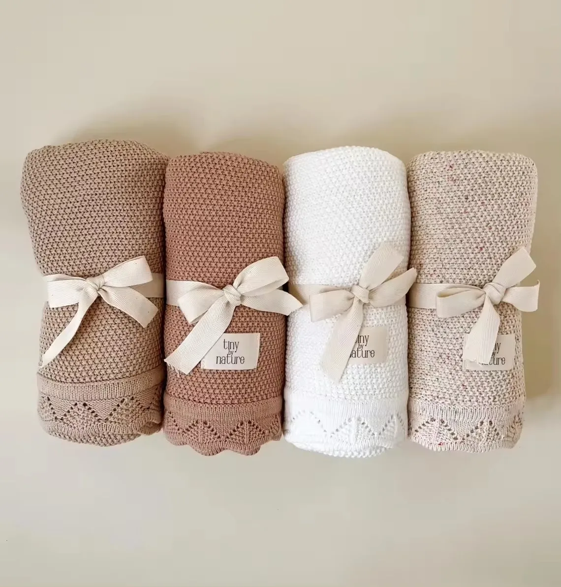 Knitted Baby Receiving Blanket Cotton Wide Edge Swaddle Blanket Warm Cozy Stroller Crib Blanket for Newborns Infants