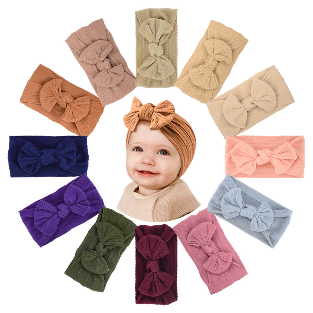 Wholesale Soft Stretchy Head Wrap Bow Elastics Nylon Headbands Baby Bow Headband for Baby Girls Swaddle Hair Accessories
