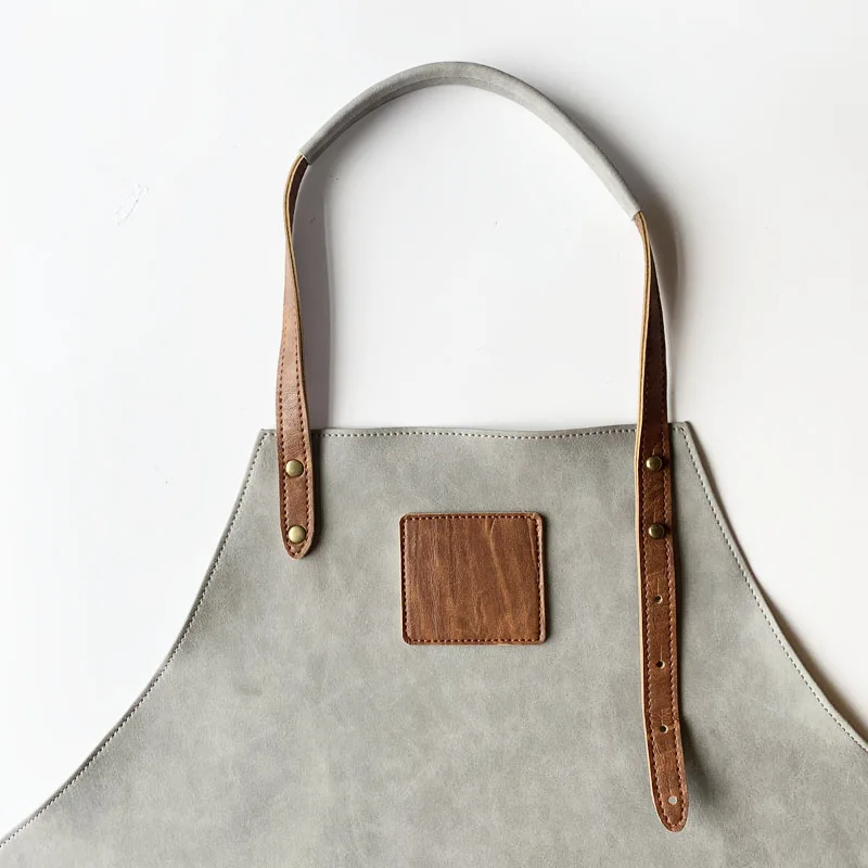 
Eco friendly PU leather Chef Butchers BBQ Kitchen Cooking House Garden Work Waterproof Apron With Pocket Oversleeve Waist Apron 