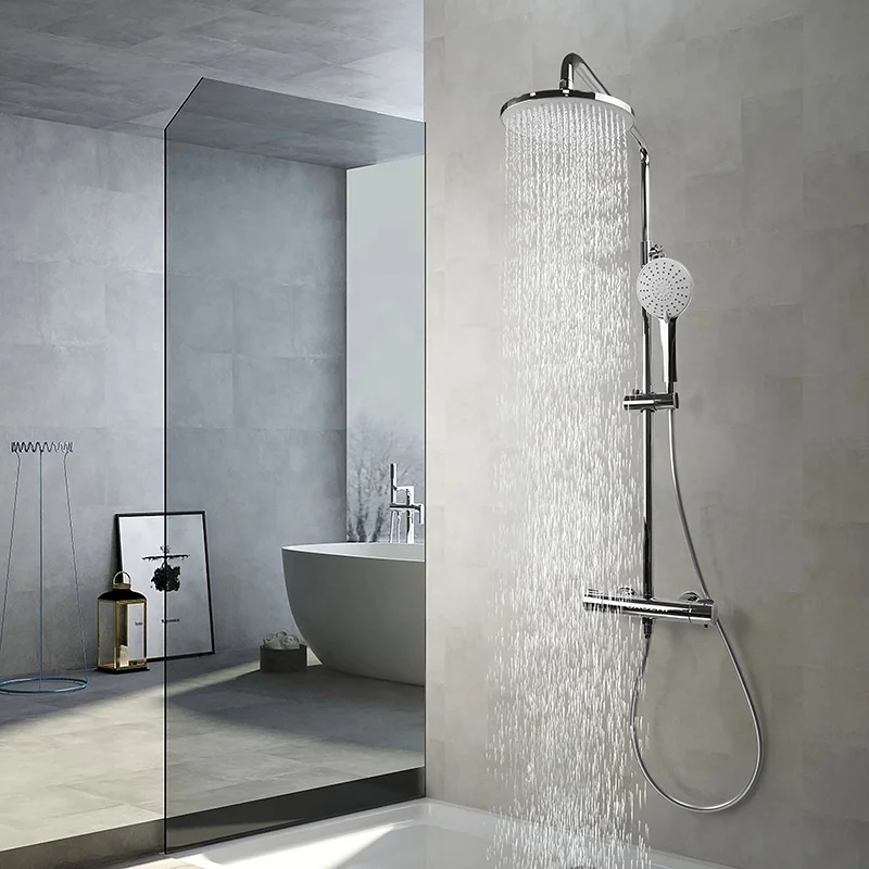 GaoZhi Thermostatic Chrome Rainfall Wall Mounted Shower Mixer Tap Shower Set Bathroom