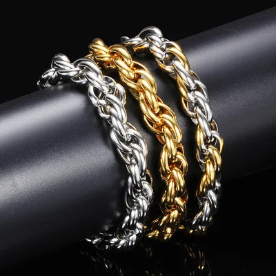 Fashion Simplicity 10mm Bracelet Stainless Steel Gold Filled Wave Twisted Chain Bracelet