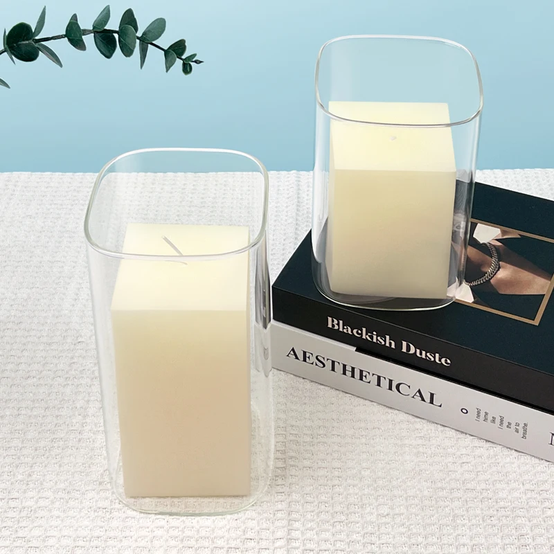 Custom Size Glass Jar Candle Vase Glass Square Candle Cover Vessel For Home Decor