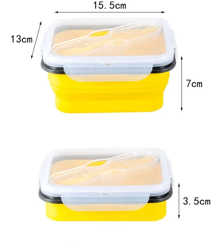 Work Travel Portable Small Eco Friendly Silicone Collapsible Heatable Lunch Box Container