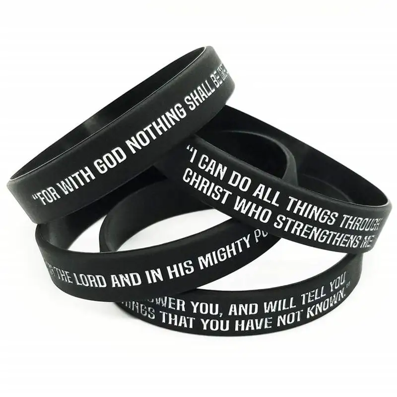 Philippians Luke Jeremiah Ephesians Verse Wristbands Men Black Silicone Bracelets Christian Religious Jewelry Gifts