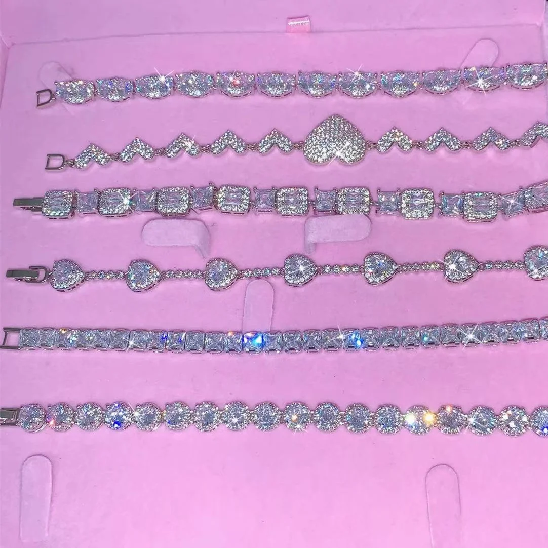 New Arrival Female Luxury Silver Plated Bling Hip hop Fashion Tennis Women Bracelet Charm Fine Jewelry Bracelets Bangles Femme