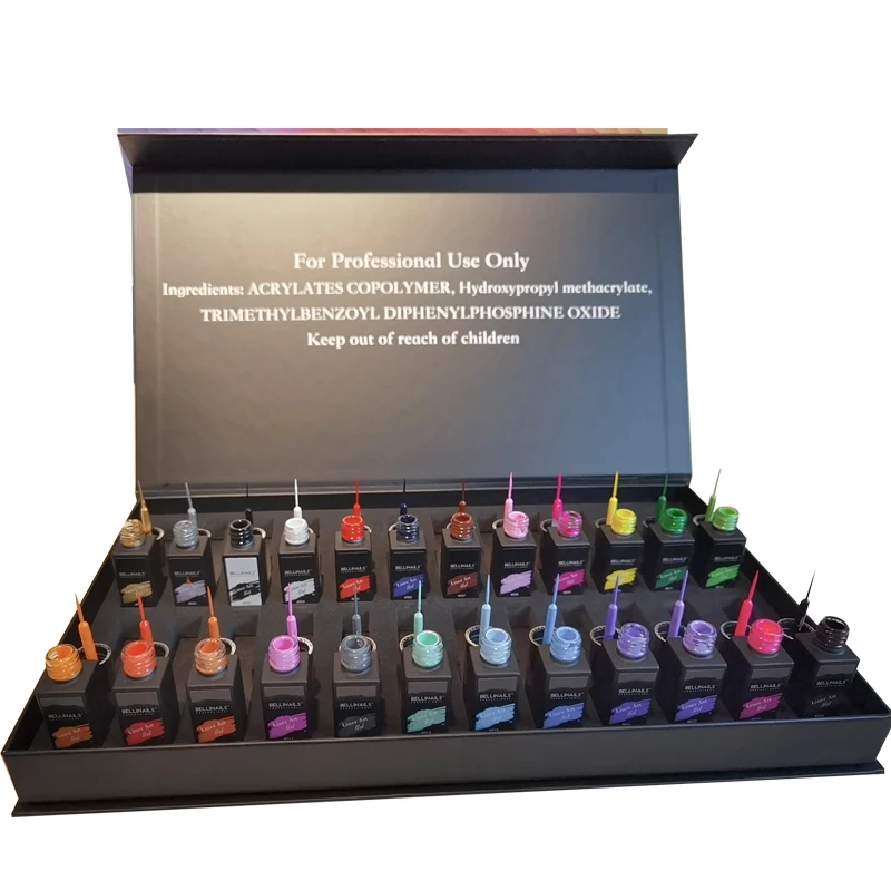 Bellinails Private Label Professional UV Gel Polish Nail Art Gel Nail Liner Painting Gel Polish 24 Colors Set