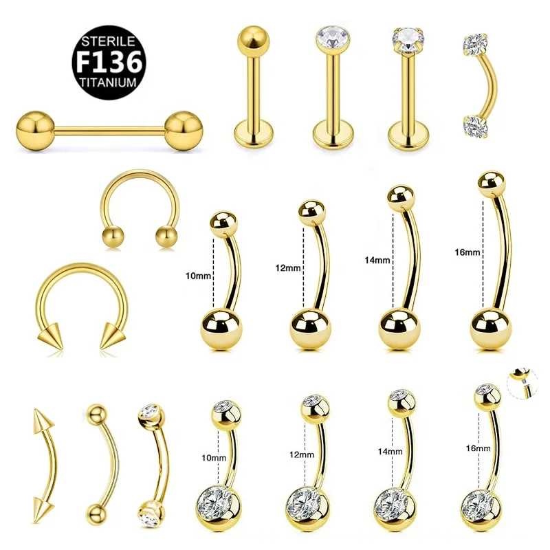 Gaby astm f136 14k gold internally threaded titanium de titanio helix rook daith labret earrings horseshoe septum belly piercing