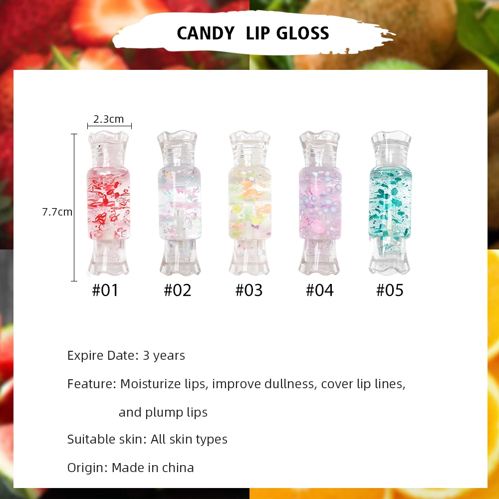 Custom cute candy organic vegan clear lipgloss private label essential lip oil oem rts vitamin transparent lip gloss for kids