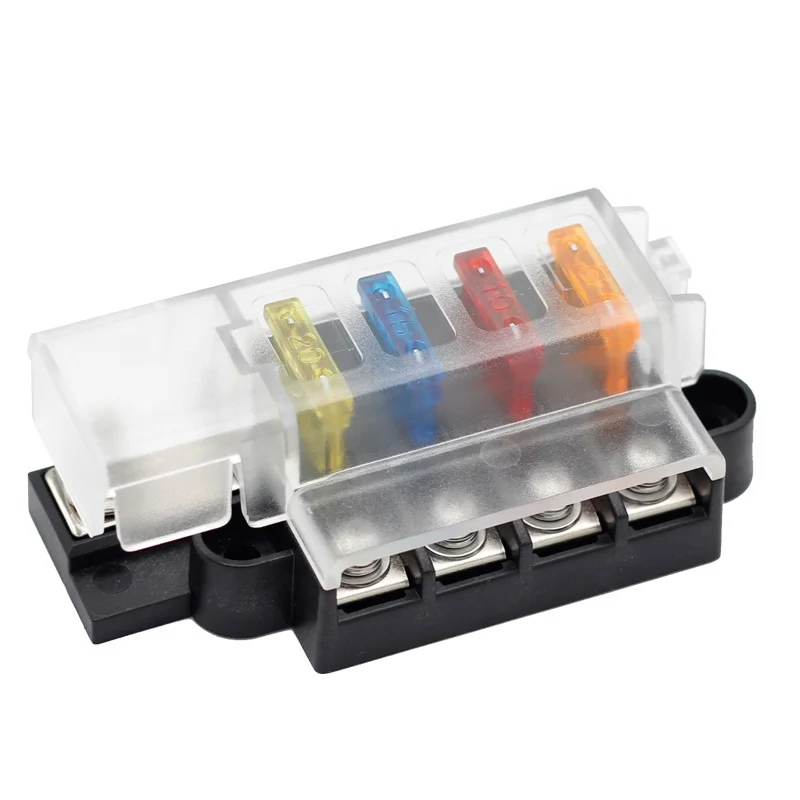 Waterproof 100A 32V 4 Way Car Blade Fuse Relay Box Holder with 20A Medium Fuse for Automotive Car Boat