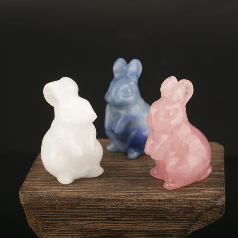 Wholesale Natural Crystal Rabbit Hand Carved Crystal Animal Multiple Color Agate Crystal Peter Rabbit for Decoration Gift
