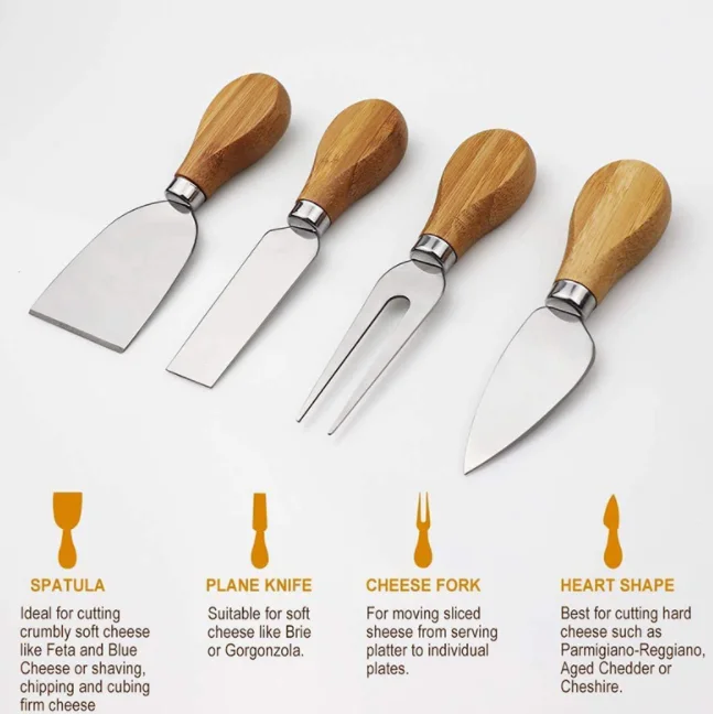 Premium wood cheese board set bamboo cheese board and knife set with Magnetic Slide-Out Drawer