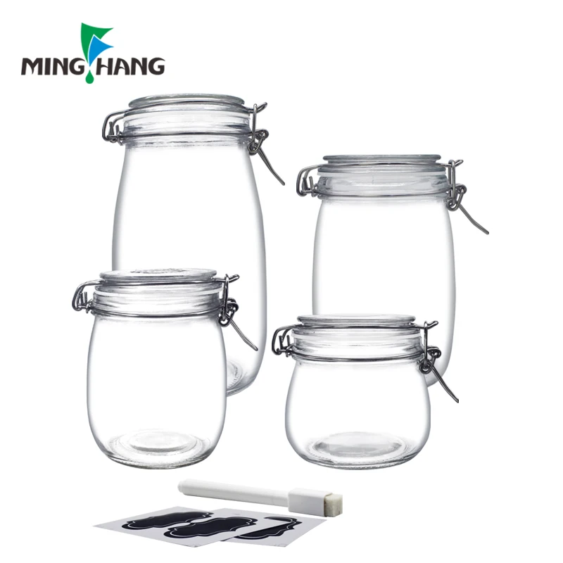 Empty 250ml 500ml 750Ml 1L Airtight Clamp Clip Lid Food Storage Glass Mason Jars With Flip Top Lid