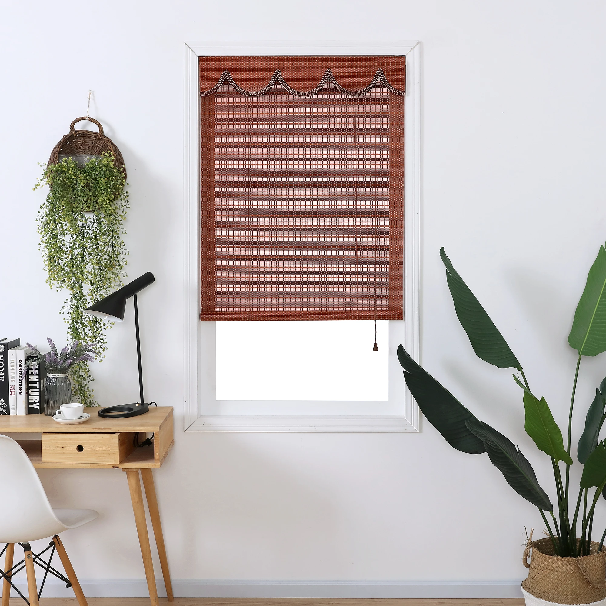 haoyan bamboo roller blinds slat roll up blinds fabric bamboo cord lock pulley control