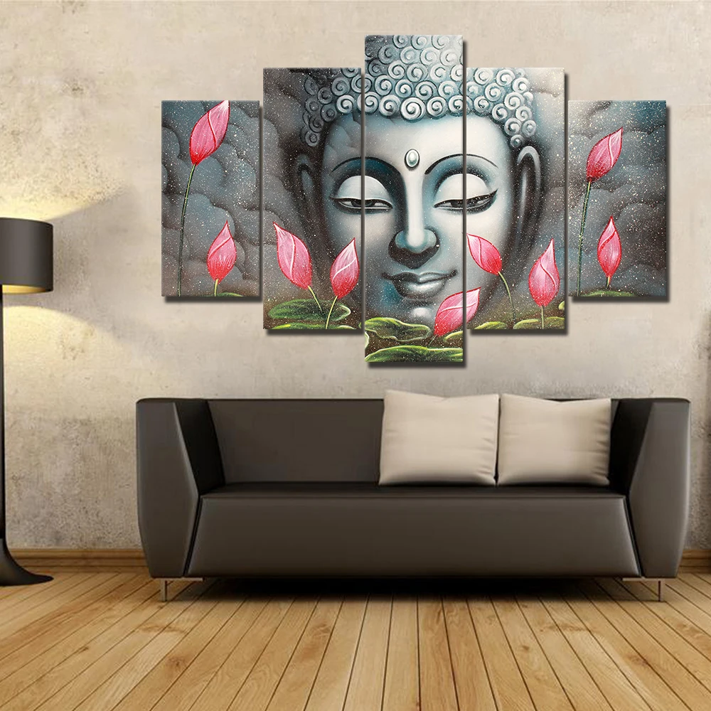 5 pieces unique Lord Buddha design wall art canvas painting