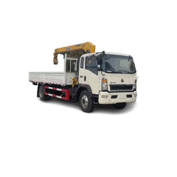 HOWO 4x2 4x4 dump truck chassis mounted a 3.2tons to 5tons stif boom telescopic crane vehicles for sales cheap price