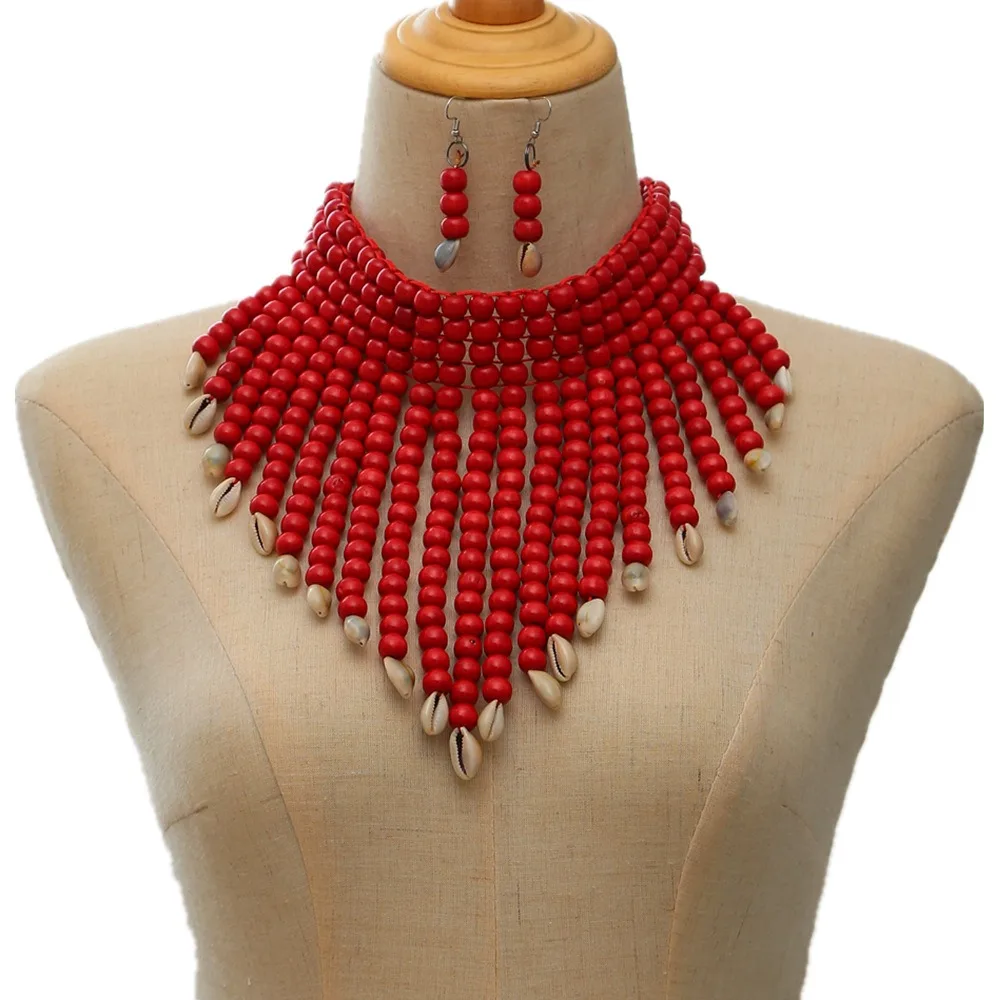 african minority style necklace wooden beaded shell jewelry choker modern fashion  shinny beaded colorful set jewelry for women