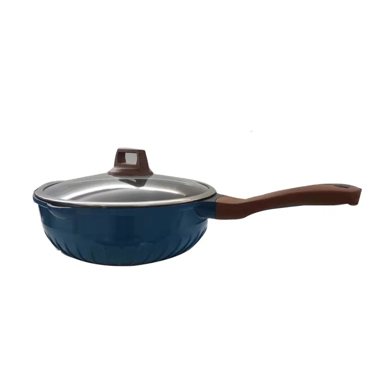 Non-stick pan with lid. Aluminum non-stick frying pan with heating indicator, anti-scratch and anti-fouling deep frying pan