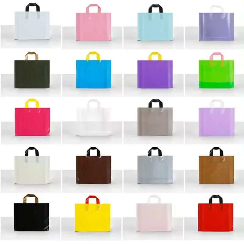 Wholesale Custom Poly Soft Loop Handles LDPE/HDPE Tote Shopping Plastic Bag with Own Logo for Clothing Packaging