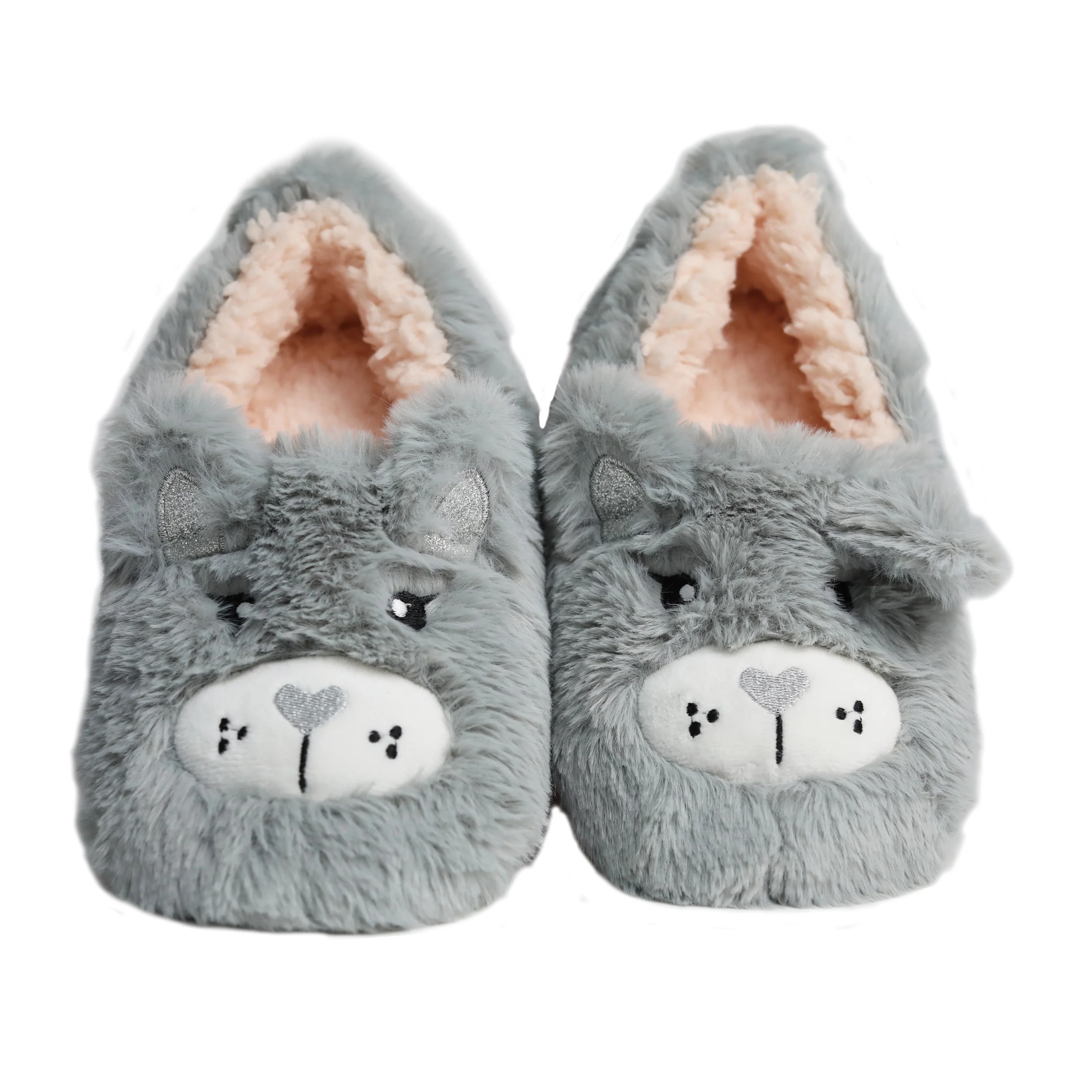 
Cute Embroidery Animal Pink Furry Kids Fur Slippers Winter 