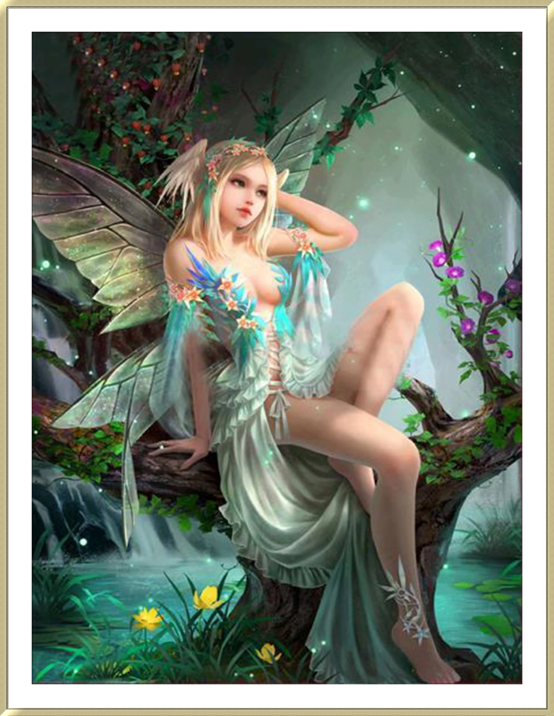 
DIY Fairyland Beauty Diamond Painting for gift and indoor decor with Partial covered Round acrylic diamond on Oil canvas 40x30cm 