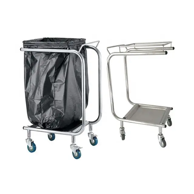 Commercial Cleaning Trolley For Dust Bag Stainless Steel Hospital Garbage Cart Knocked-down foot operated waste trash