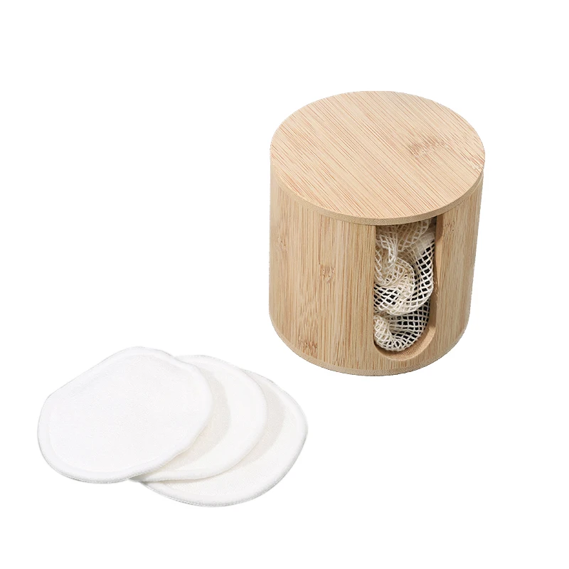 Reusable Bamboo Cotton Makeup Remover Pads with Bamboo box