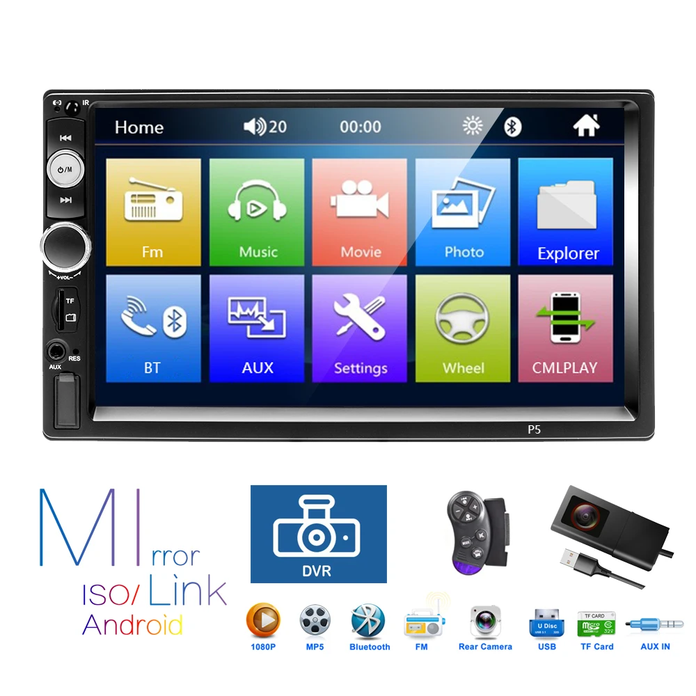 Автомагнитола Podofo 7 дюймов 2 Din BT/USB/FM + 4 ИК камеры заднего вида автомобильный Dvd-плеер