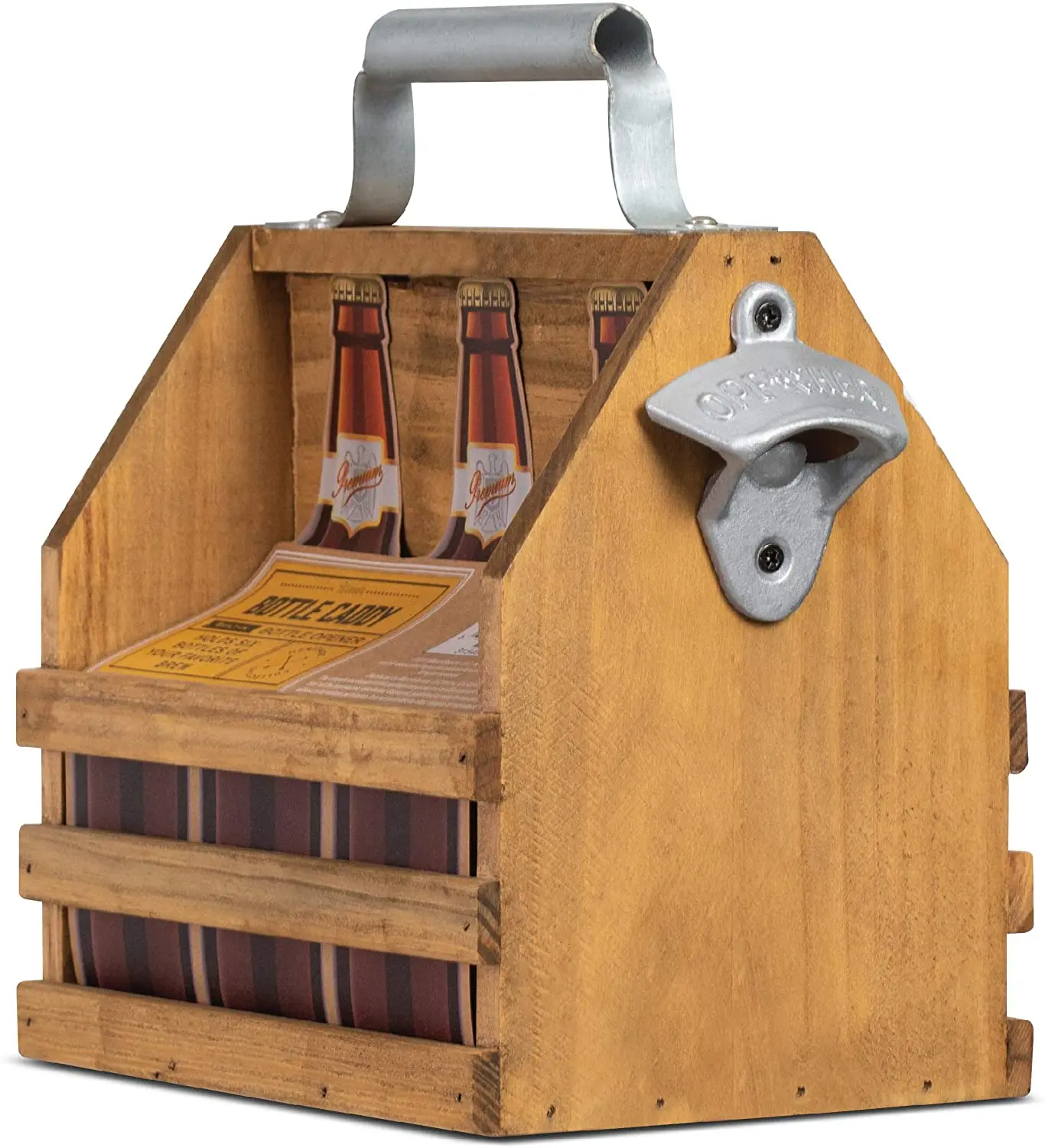 Beverage Carrier Wooden Beer Caddy Carrier Wood Beer Basket Pine Wood Beer Bottle with Handle Wholesale Manufacturer Exporter