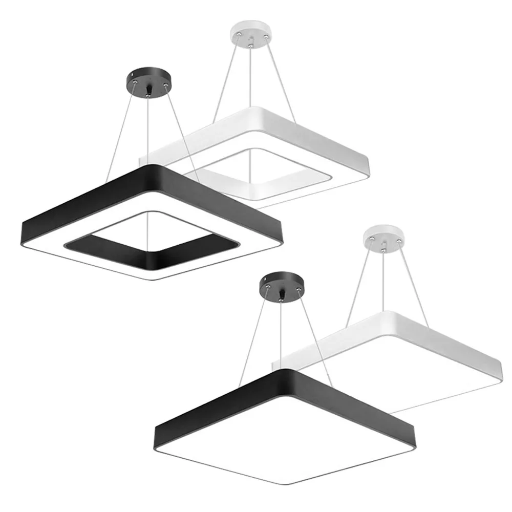 Cheap Price Rectangle LED Pendant Light Garage Black Iron Acrylic Ceiling Hanging Light Supermarket Barber Indoor Light Decor