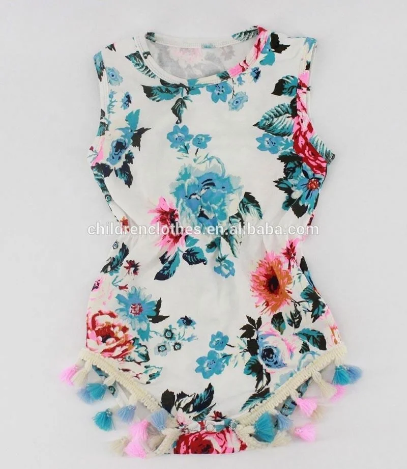 
Wholesale children clothes unique baby girl vintage printed tassels infant romper 