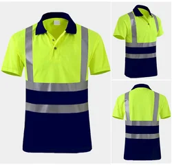 Hi-Vis Safety Polo Shirt High Visibility Construction Work Shirt with Reflective Strips