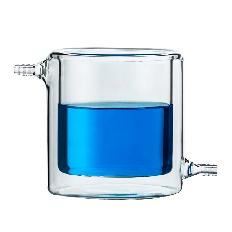 Laboratory High Borosilicate 3.3 Glass double dual layer wall Jacketed reaction measuring cup beaker with scale