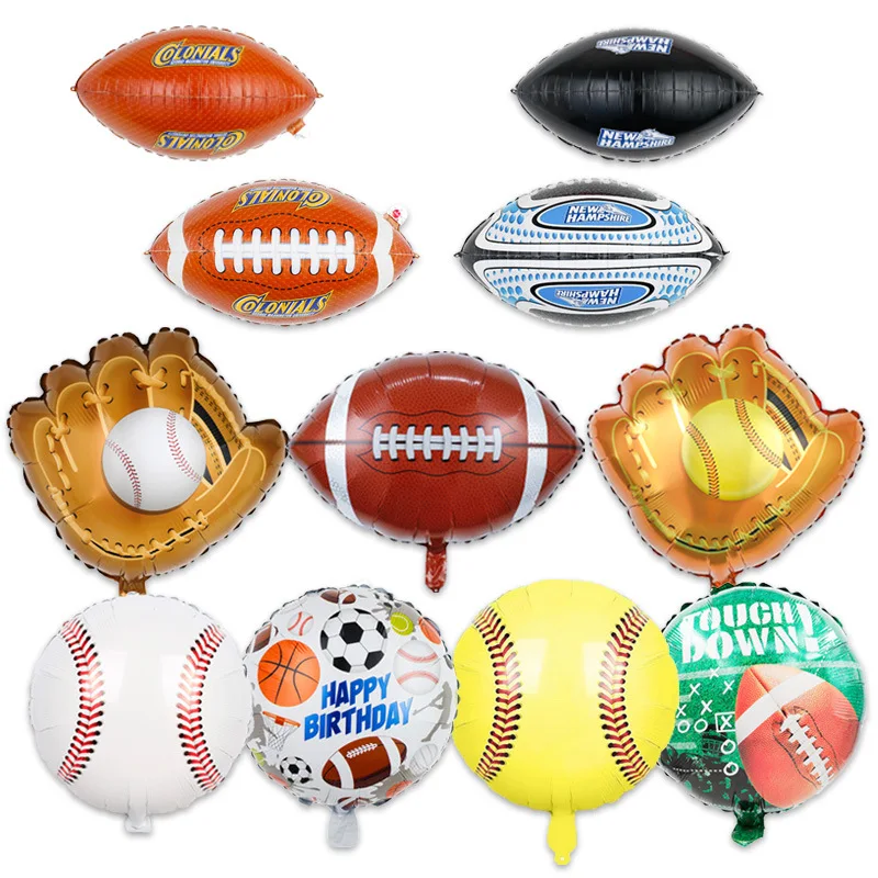 Sports Themed Party Supplies Football Soccer Basketball Baseball Balls Rugby Mylar Balloons for Sporting Events