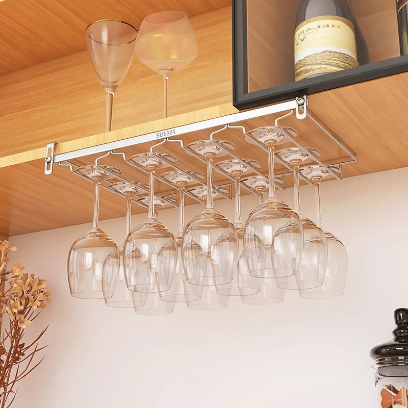 304 stainless steel cabinet no punch wine glass holder adjustable hanging wine glass organizer hanging cup holder shelf