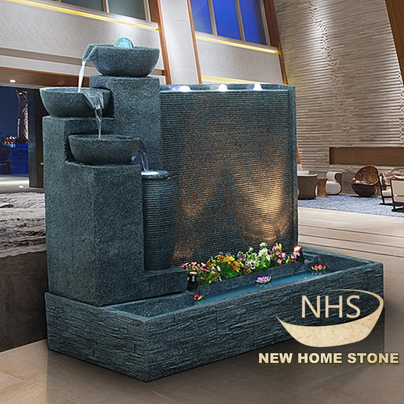 Hand carved outdoor black granite wall fountain water fountain garden water feature for sale