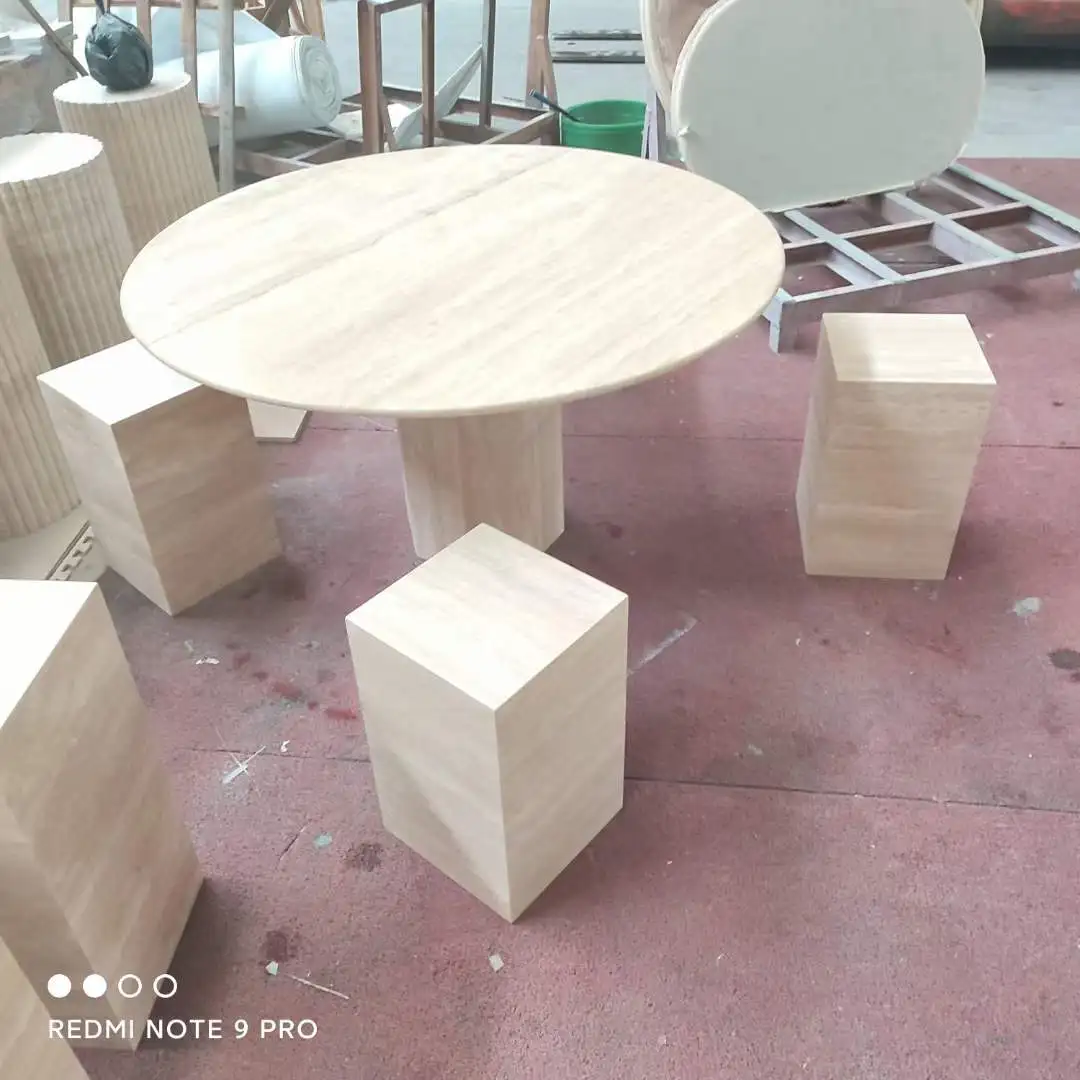 Iran Beige travertine marble table set round travertine dining table travertine center table
