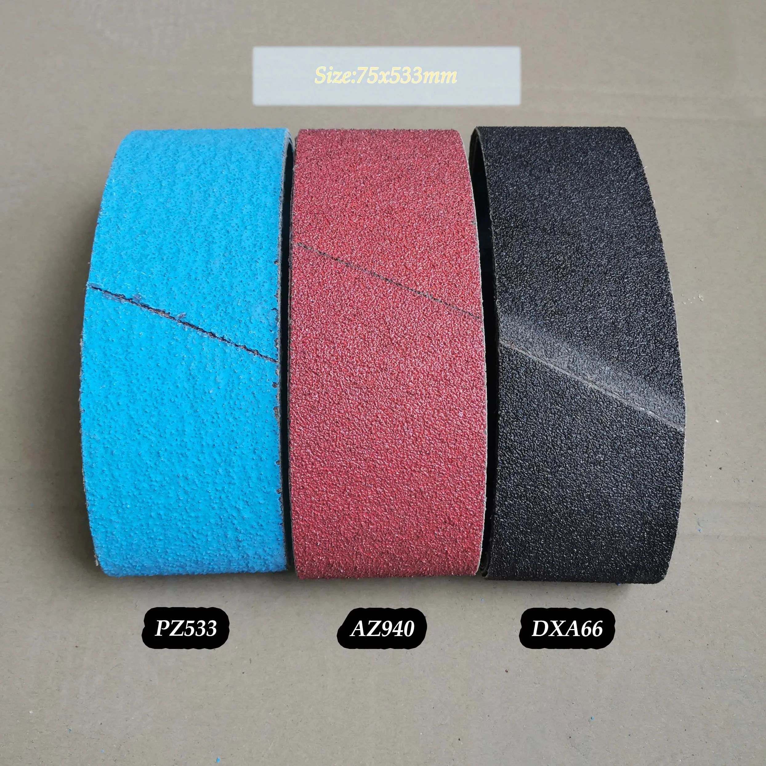 75x533 Customized size Y weight hard cloth aluminum oxide and zirconia abrasive sanding belt sanding roll