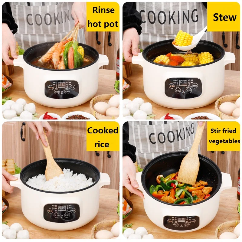 Электрическая плита, многофункциональные электрические сковороды, двухслойная пароварка, антипригарная электрическая кастрюля для приготовления пищи с паровой сеткой